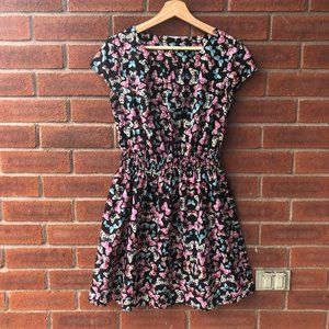 New Look A-line Black Dress with Purple Butterfly Pattern